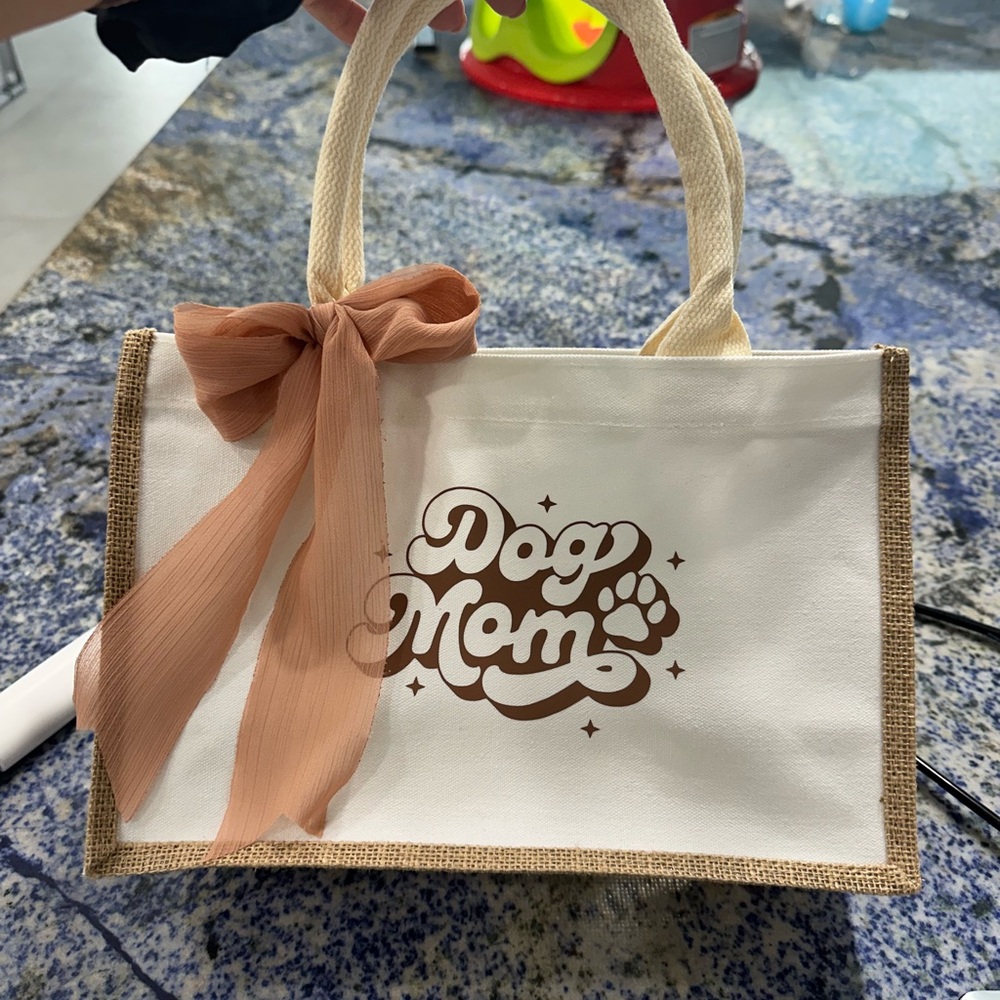 Dog Mom Tote Bag with Bow